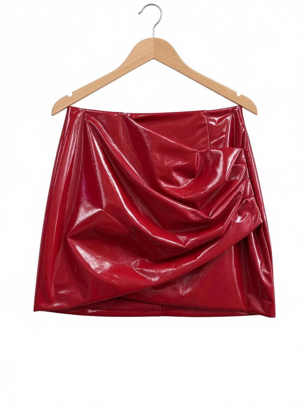 NEW DOBE women's ruched mini skirt in red